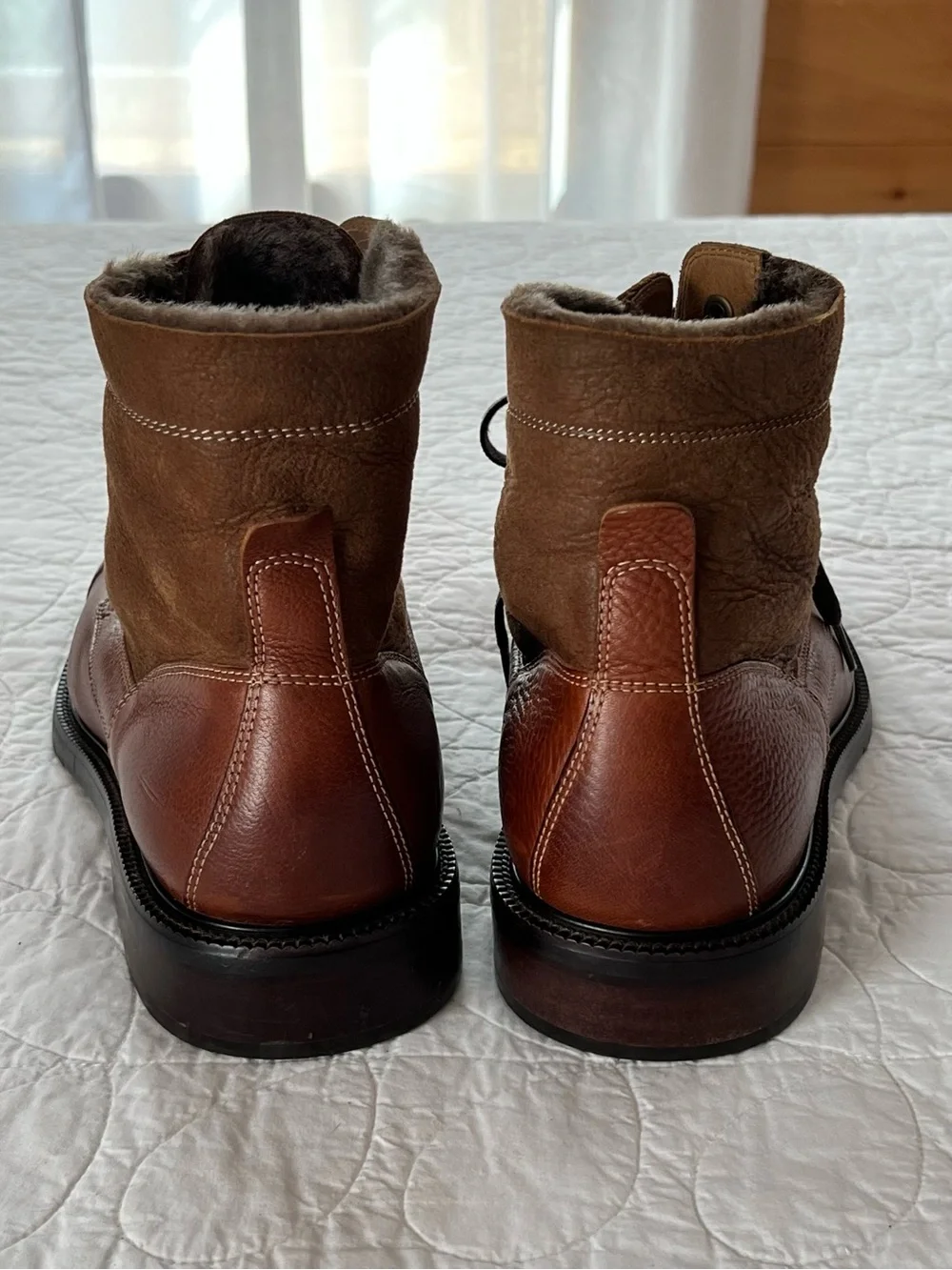 Johnston & Murphy Brown Leather & Shearling Lace-Up Boots Luxury Dressy Winter